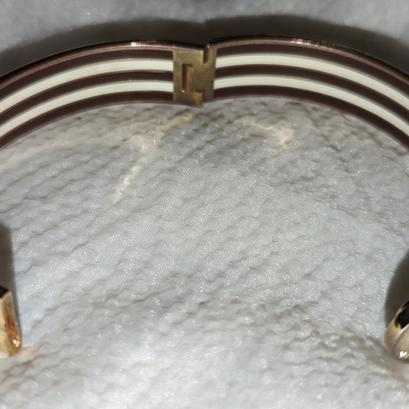 Henri Bendel Hinged Cuff Bracelet White Enamel and Gold EUC - Picture 5 of 10